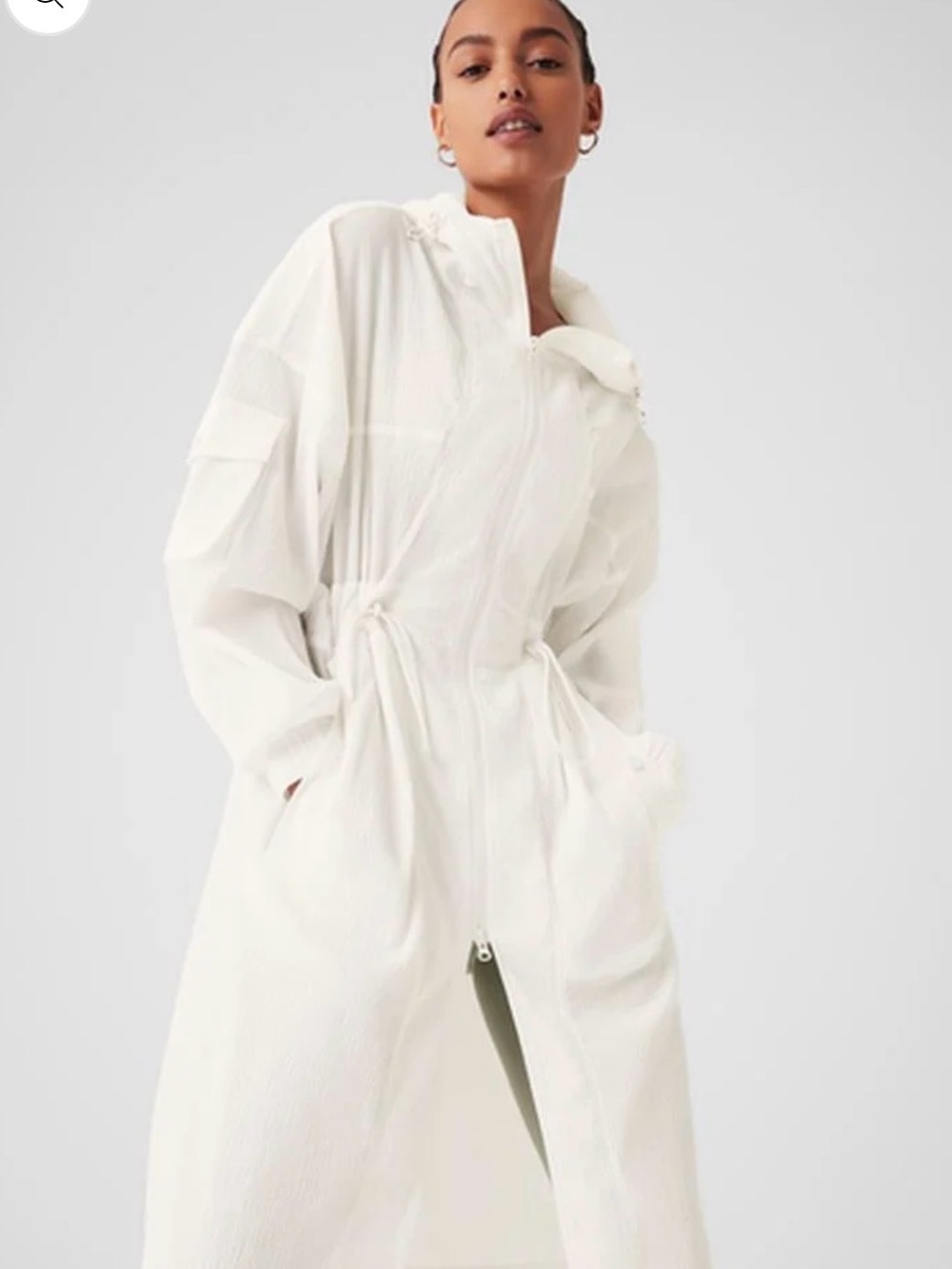ALO Yoga Cream Trench Coat. Ivory. Hooded. Medium. Brand new condition.